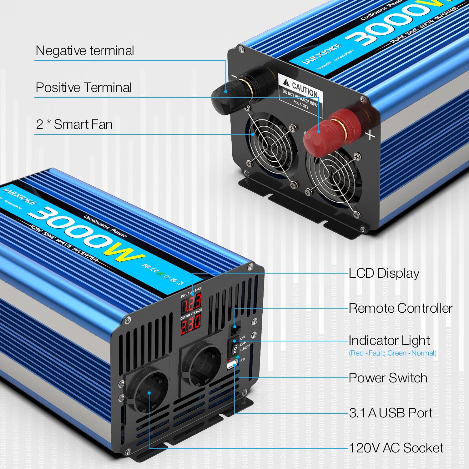 Detalle 2 de JARXIOKE Inverter Onda Pura 3000W 12V