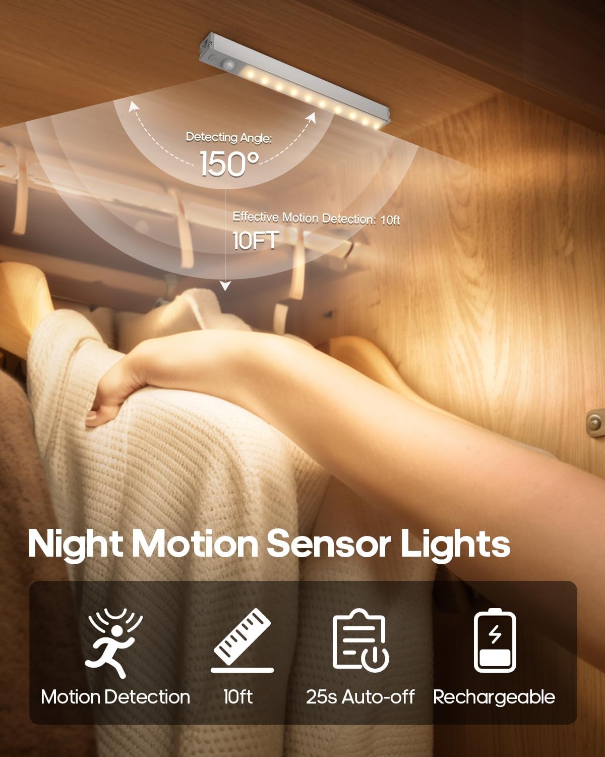 Detalle 2 de GOODEA GDCL010-6 Wireless Under-Cabinet Lights, 6-Pack, Motion Sensor, Warm White