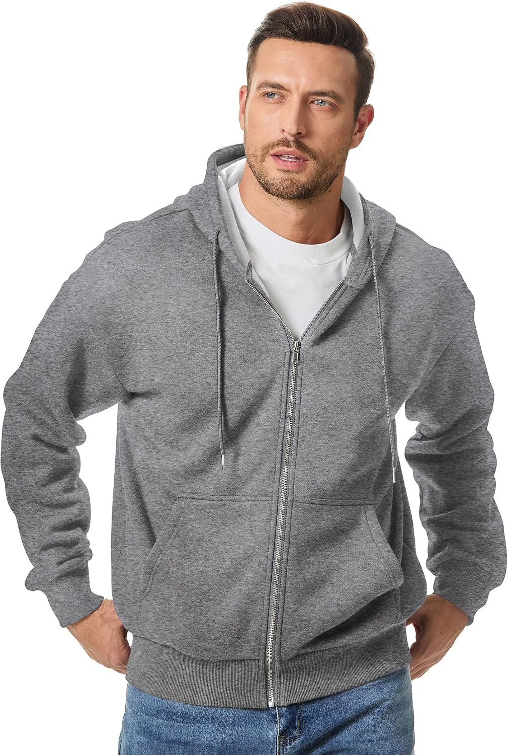 Detalle de JMIERR Hoodie Herren – Baumwolle Einfarbig mit Reißverschluss, Langarm Sweatjacke mit Taschen