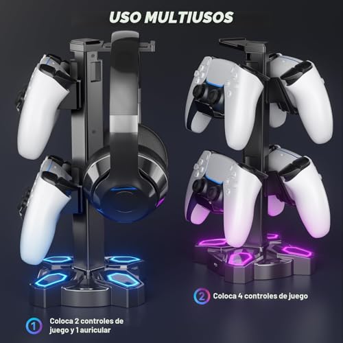 Detalle 2 de KDD Led: Soporte para Auriculares Gaming con 2 Puertos USB y Puerto Type‑C