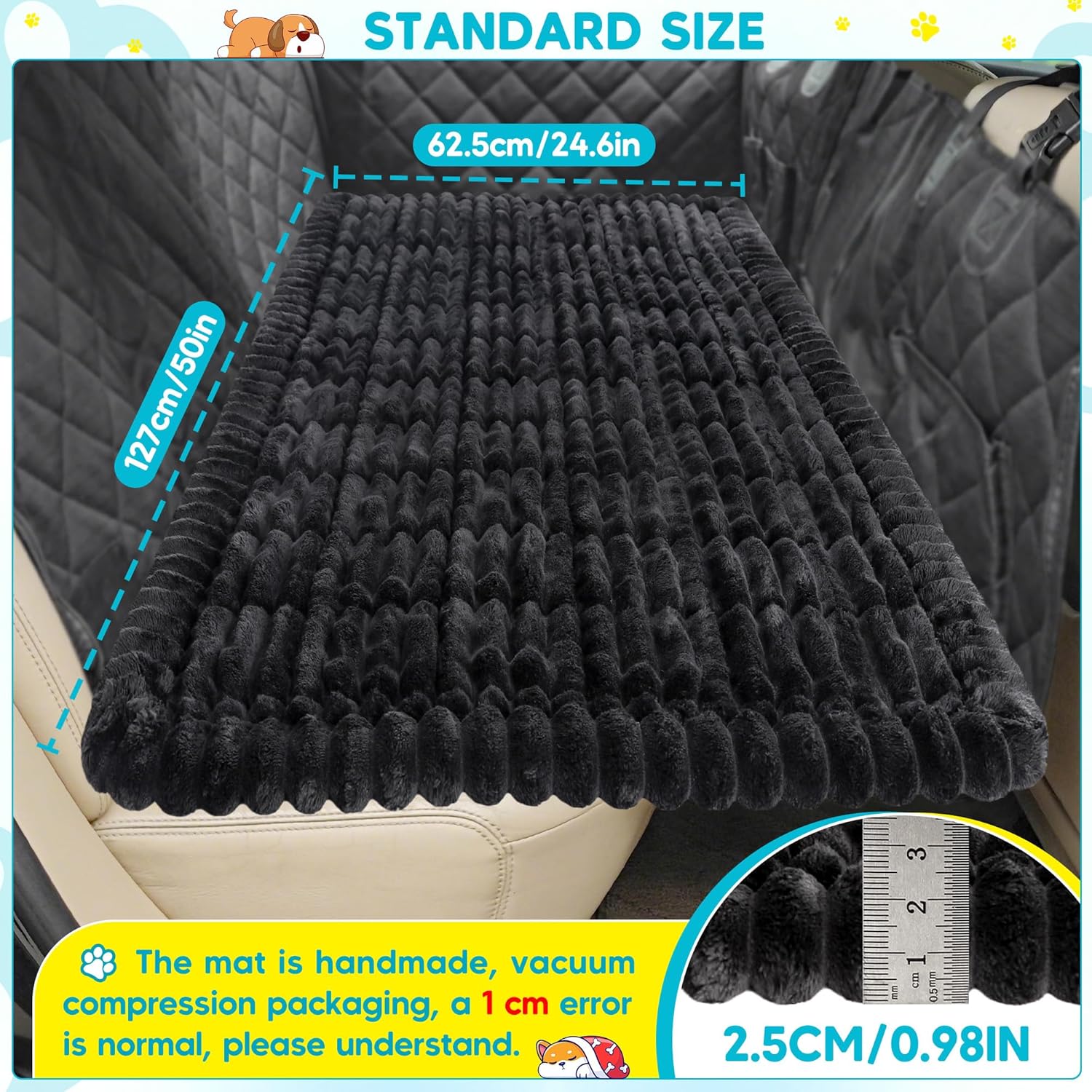 Detalle de Loiion Hundematte Auto Rückbank – Weiche Hundedecke 127 × 62,5 × 2,5 cm, Schwarz
