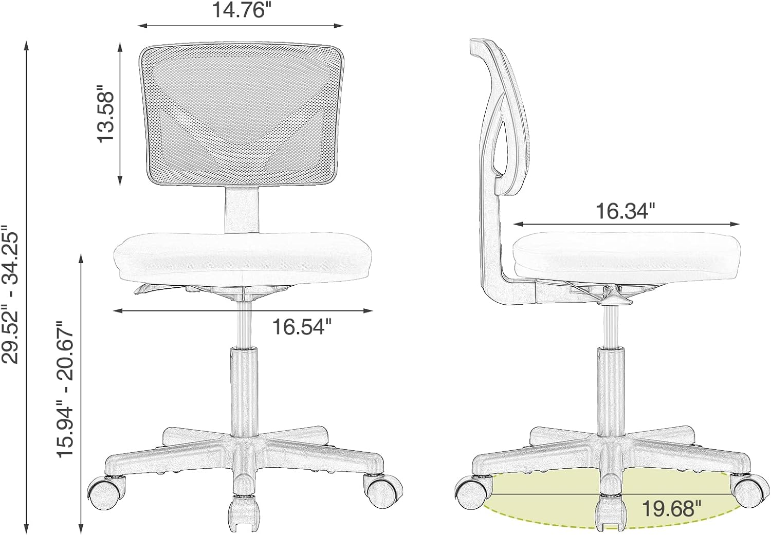 Detalle de Sweetcrispy Armless Desk Chair, Mesh