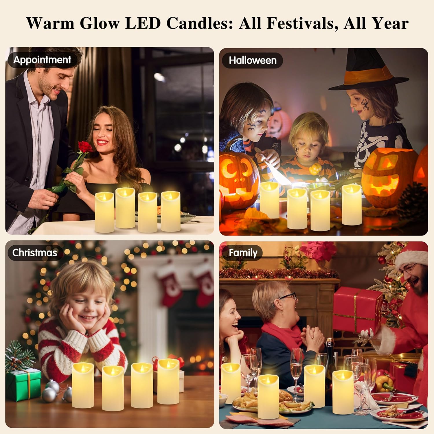 Detalle 2 de AuroraWave 6x3in LED Flameless Candles Set of 4 with Remote and Timer