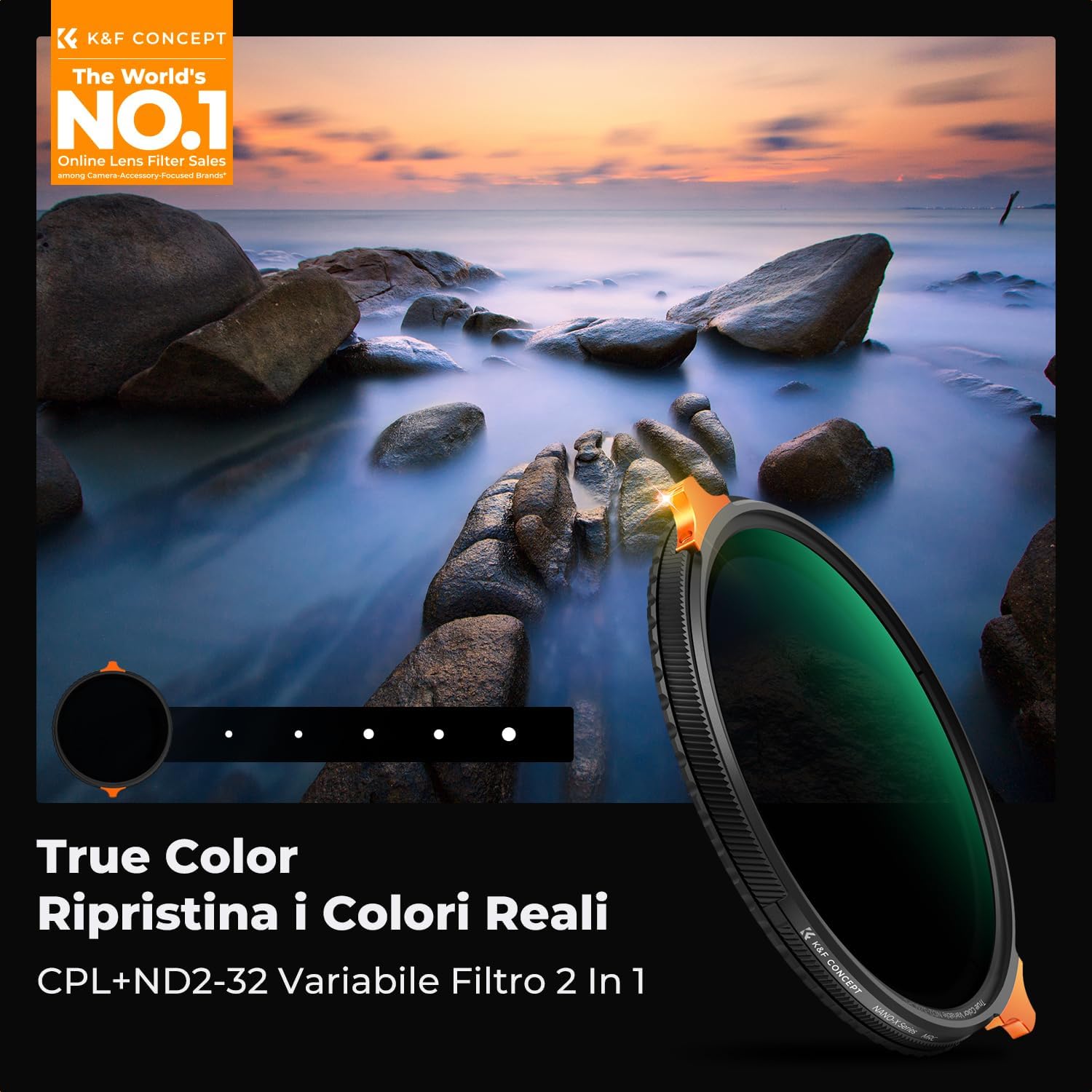 Thumbnail 1 de K&F CONCEPT Nano-Xcel 43mm True Colour Filtro Variabile ND2-32 (1-5 Stop) & CPL – 2 in 1