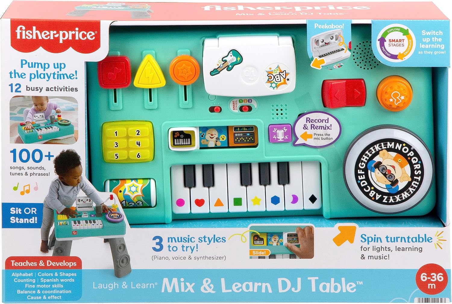 Detalle 2 de Fisher-Price HXG09 – muzyczny stół DJ z 3 trybami, światłami i 12 aktywnościami