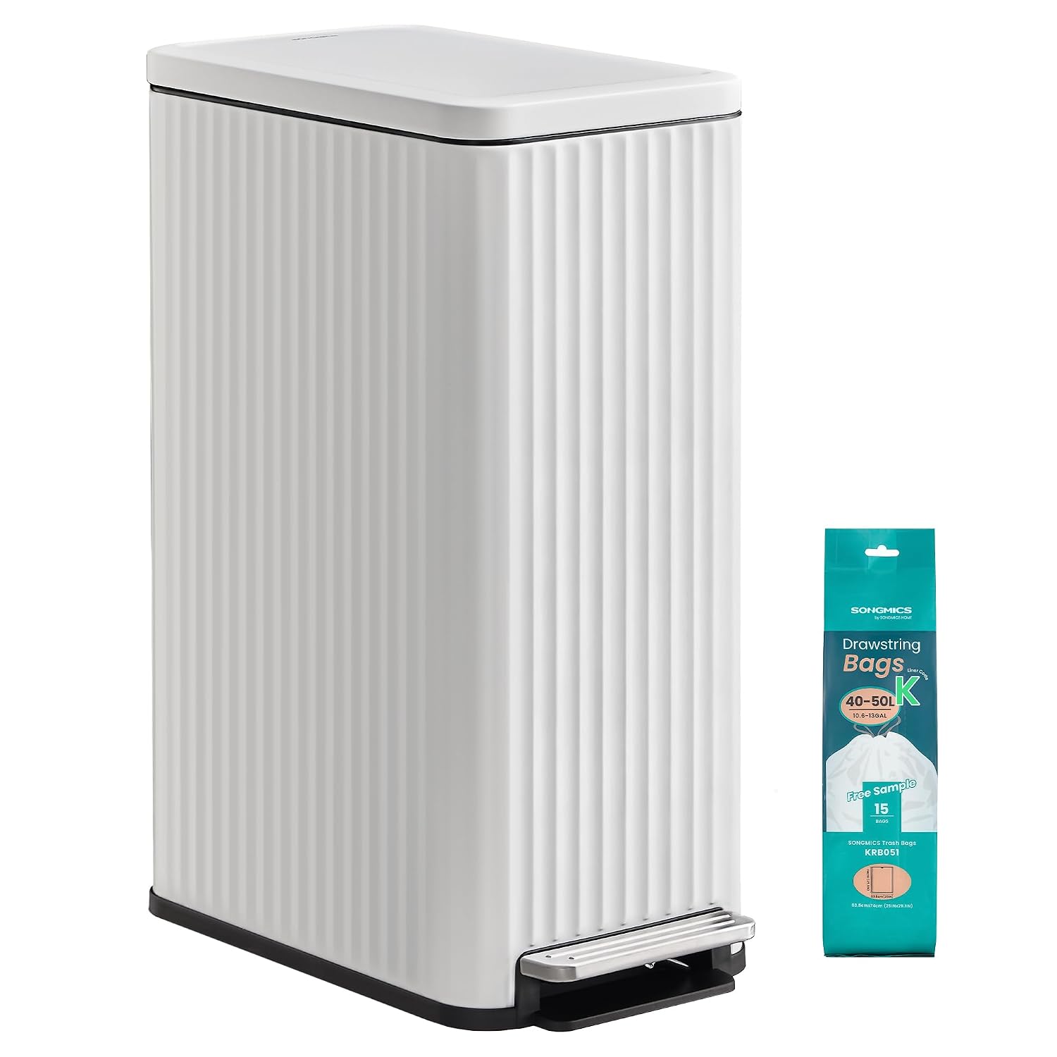 Detalle de SONGMICS Kitchen Bin with Pedal, 13 Gallon (50 L) Slim Waste Bin with Soft-Close Lid – Cloud White (LTB350WZ02)
