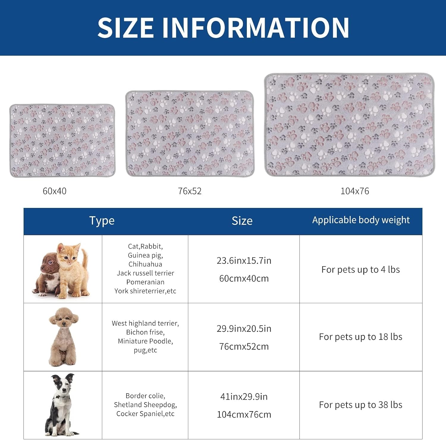 Detalle 2 de BVAGSS XH075 104 x 76 cm paw-print pet blanket