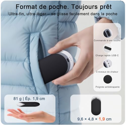 Detalle 2 de KARECEL Chauffe-mains rechargeables, lot de 2 avec silicone thermoconducteur
