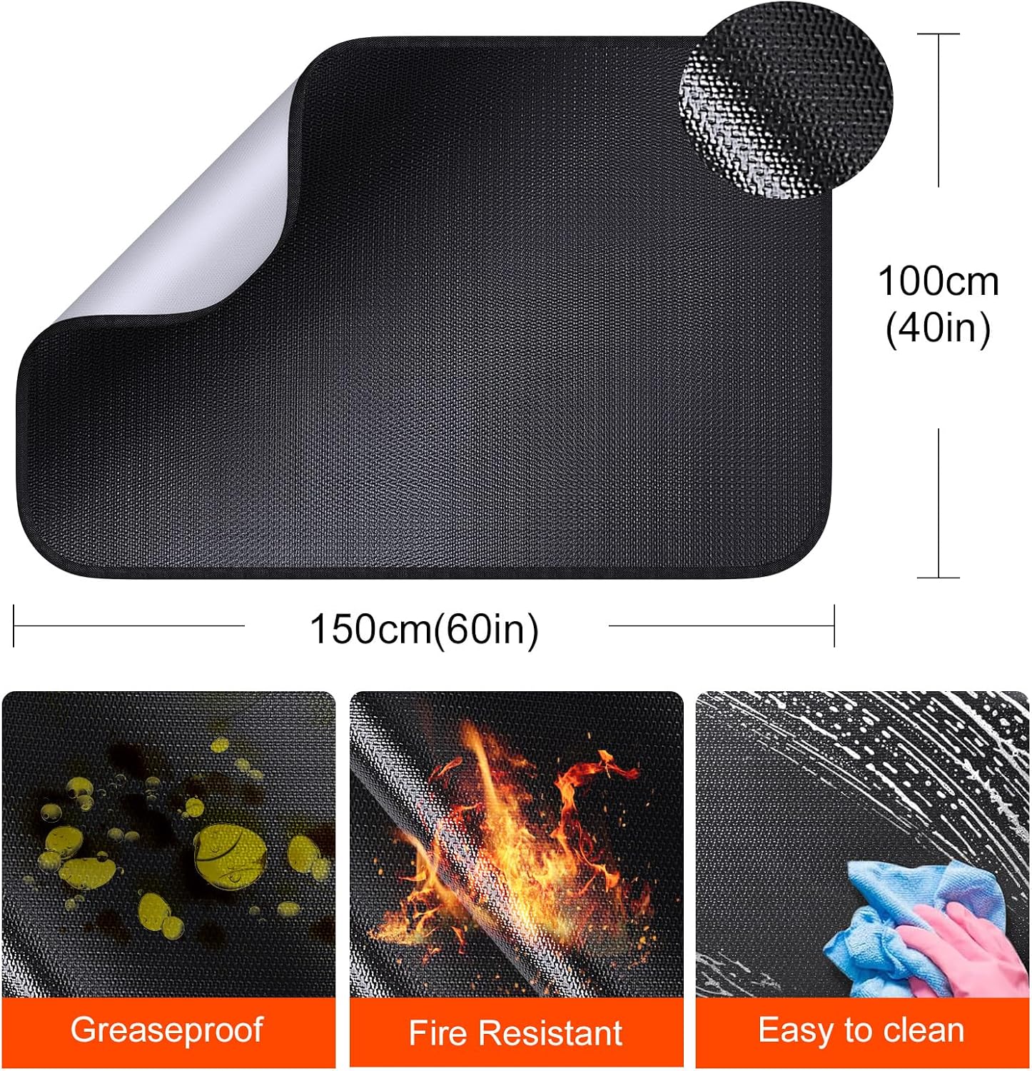 Detalle 2 de Alckijy Tappetino ignifugo 100x150 cm: protezione anticalore versatile per barbecue, camino e pavimenti