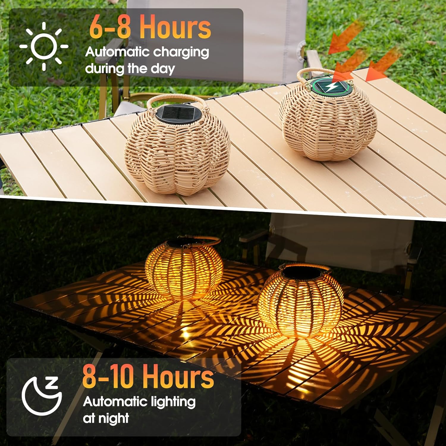 Detalle de KagoLing Solar Lights Outdoor Garden – Pumpkin Style, 2-Pack