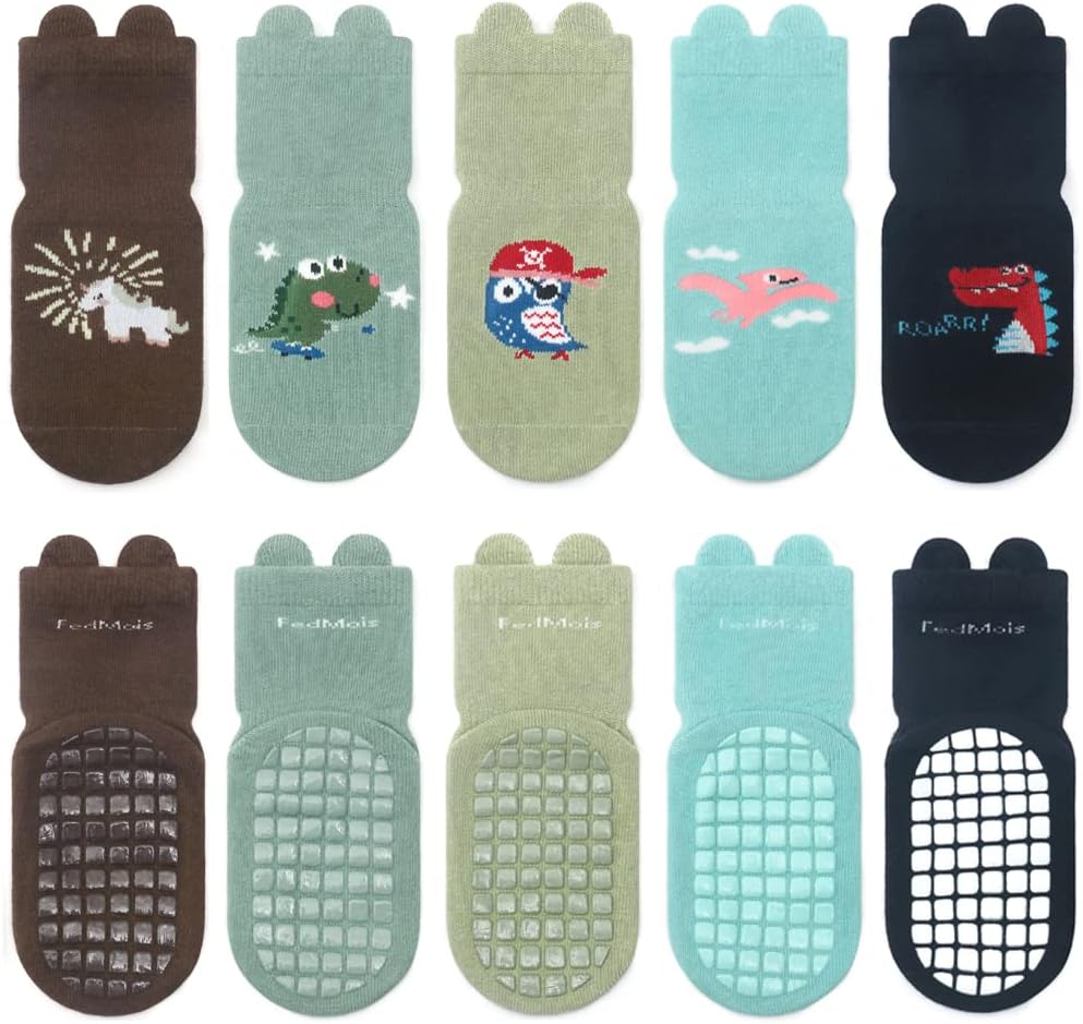 Detalle de FedMois 5er Pack Baby Kleinkinder ABS rutschfeste Sneaker Socken mit Tiermotiven aus Baumwolle