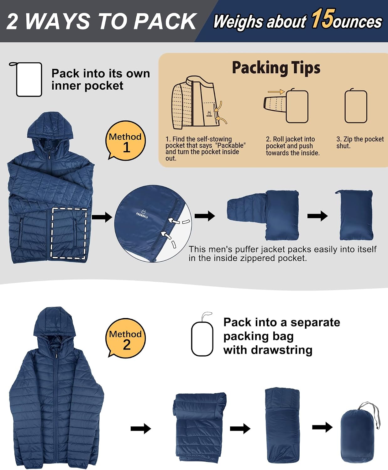 Thumbnail 4 de Outdoor Ventures Herren Steppjacke Wasserdichte Pufferjacke