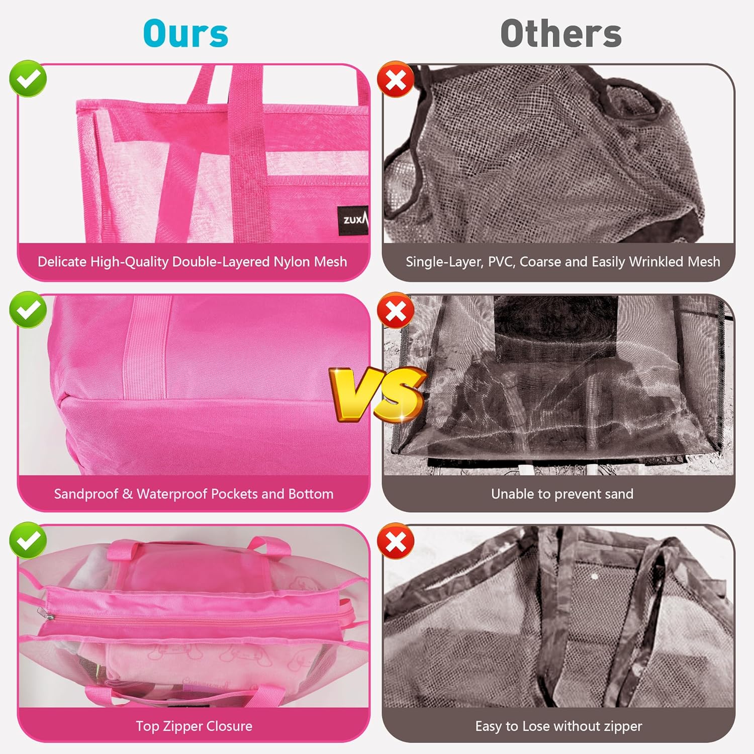 Thumbnail 3 de ZUXNZUX Mesh Strandtasche XXL – Gigantischer, faltbarer Begleiter mit Reißverschluss