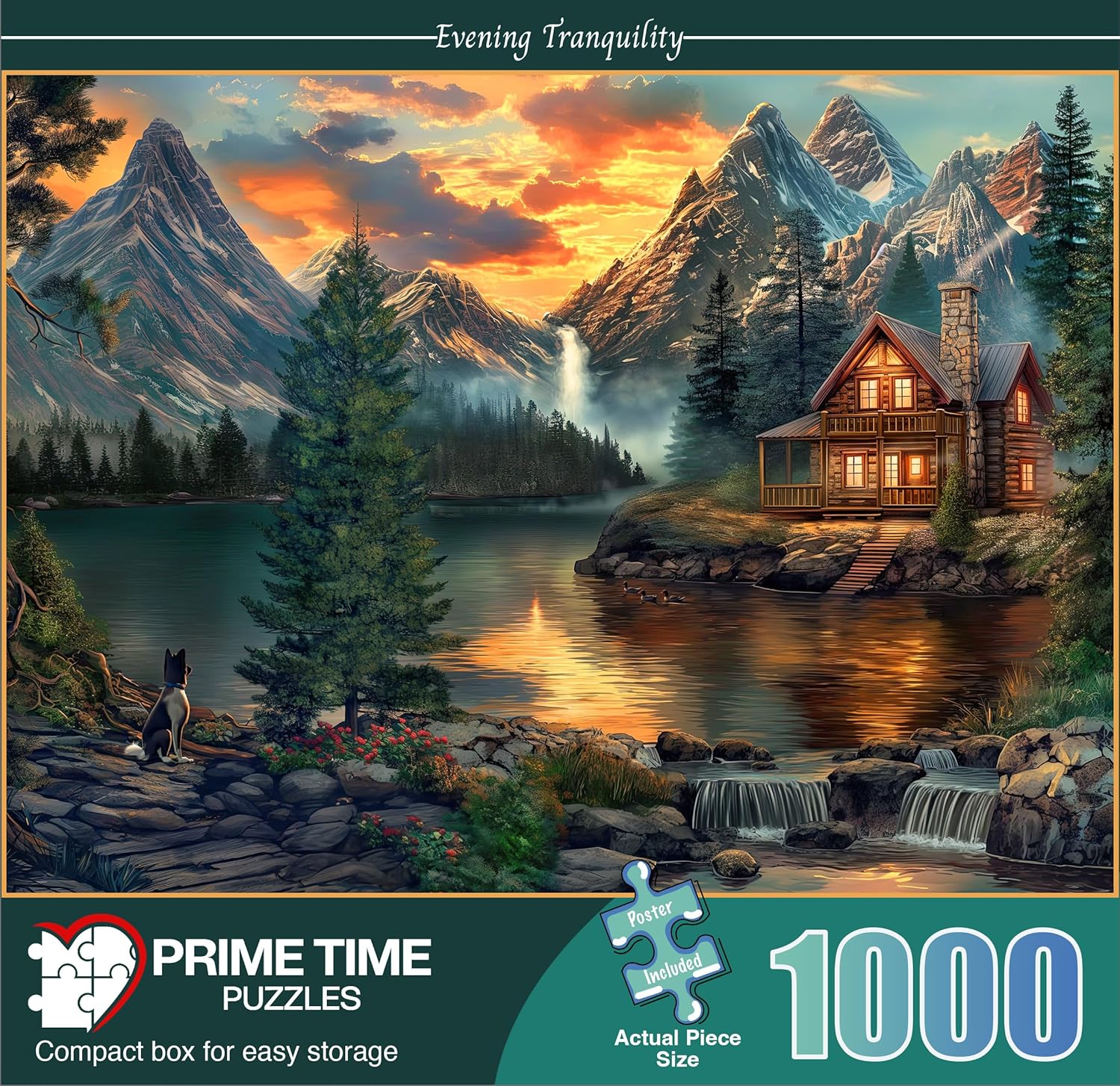 Thumbnail 1 de Prime Time Puzzles 1000 Piece Jigsaw Puzzle: Mountain Cabin by a Lake