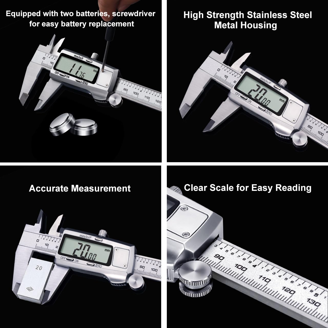 Detalle de Kynup 6-Inch Digital Caliper, Stainless Steel, Inch, Metric and Fraction Modes