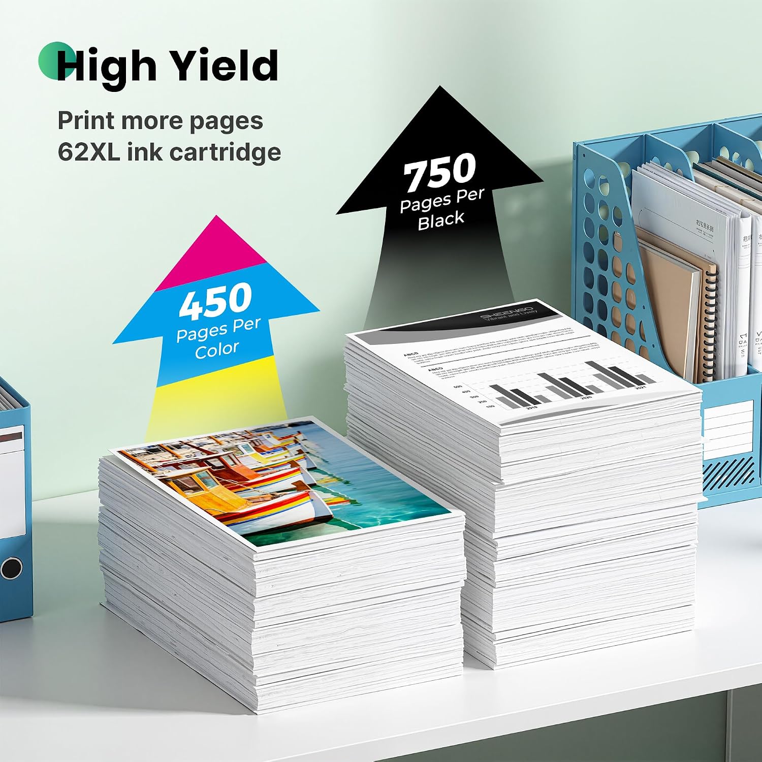 Thumbnail 2 de 62XL Cartucce d'inchiostro Sostituzione per HP 62 Nero e Colore – 2 Pacchi (XL) per HP Envy 5540/5640 e Officejet 5740