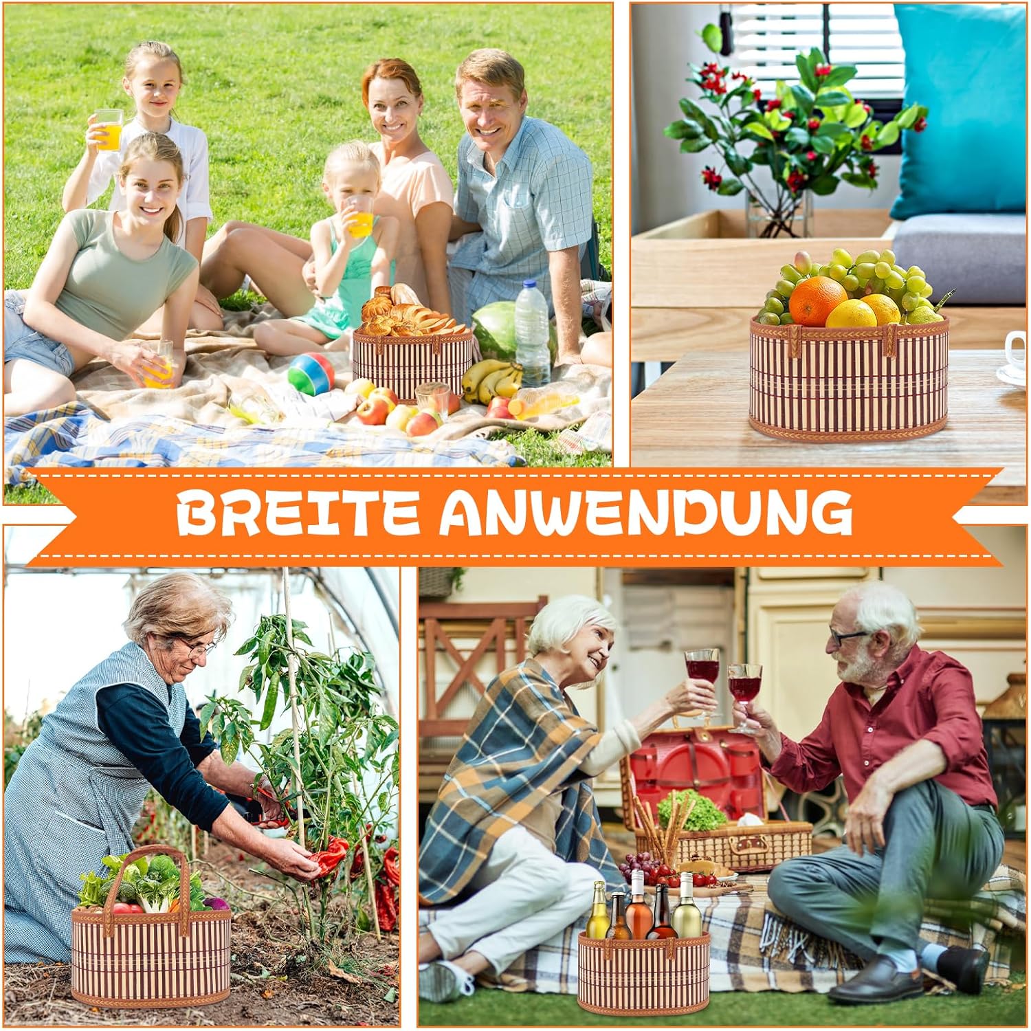 Thumbnail 6 de SelfTek Geschenkkorb Leer Groß – 2er-Set Bastelkorb aus Bambus, leer, 30x20x15 cm, inklusive Folie, Schleifen und Grußkarte