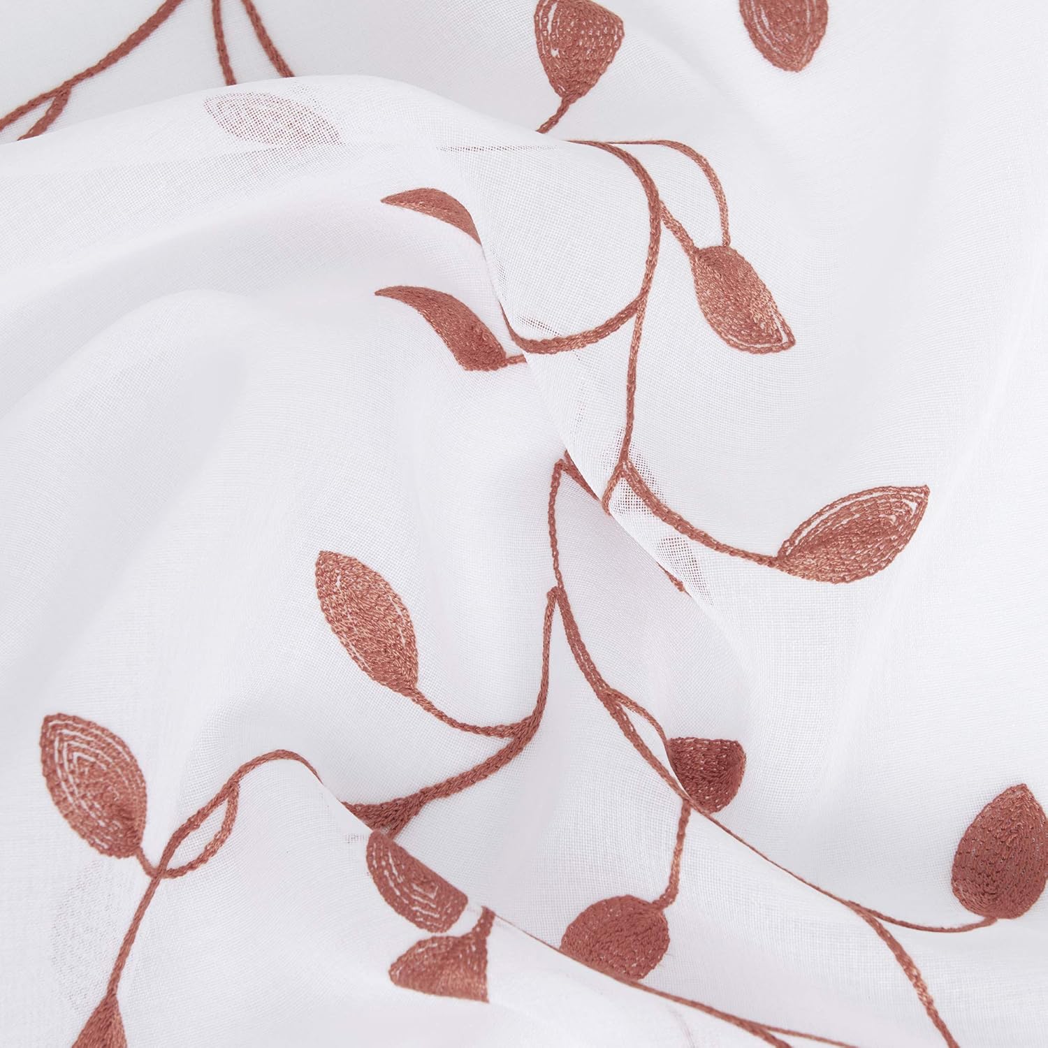 Thumbnail 6 de Deconovo lot de 2 voilages effet lin avec motif brodé orange 140×138 cm (œillets)