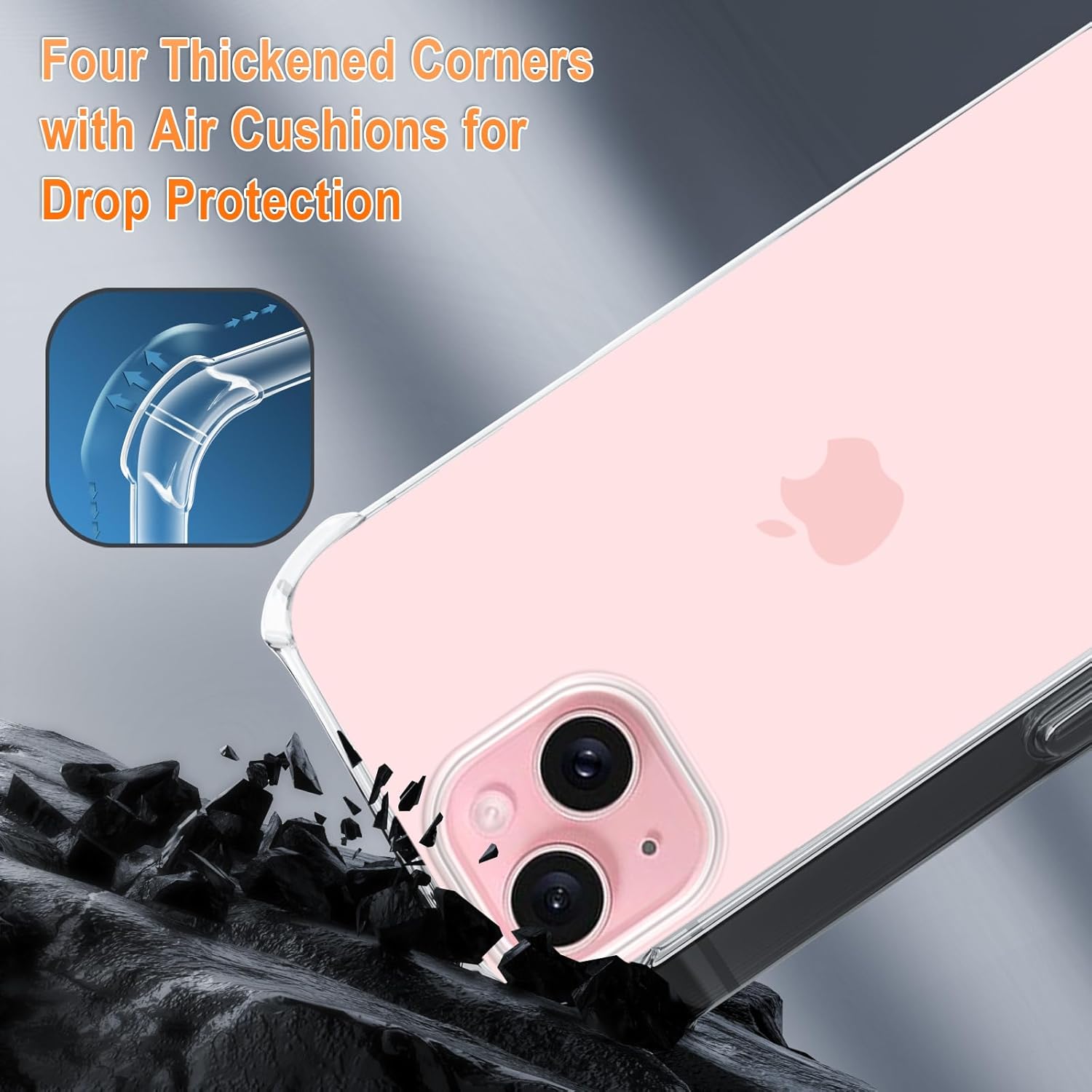 Thumbnail 2 de XTCASE Coque iPhone 15 avec Cordon - Étui transparent avec collier tressé en corde, Or Rose