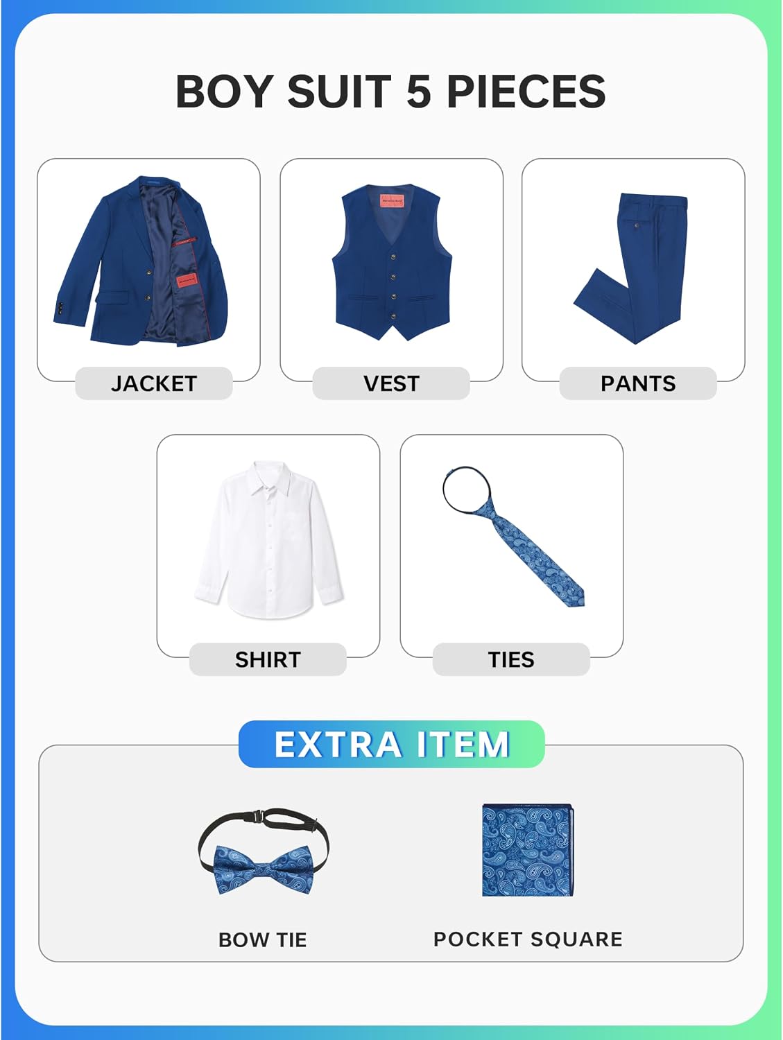 Detalle 2 de Marvelous World Boys’ Slim-Fit Suit Set with Adjustable Waist, Vest and Bow Tie