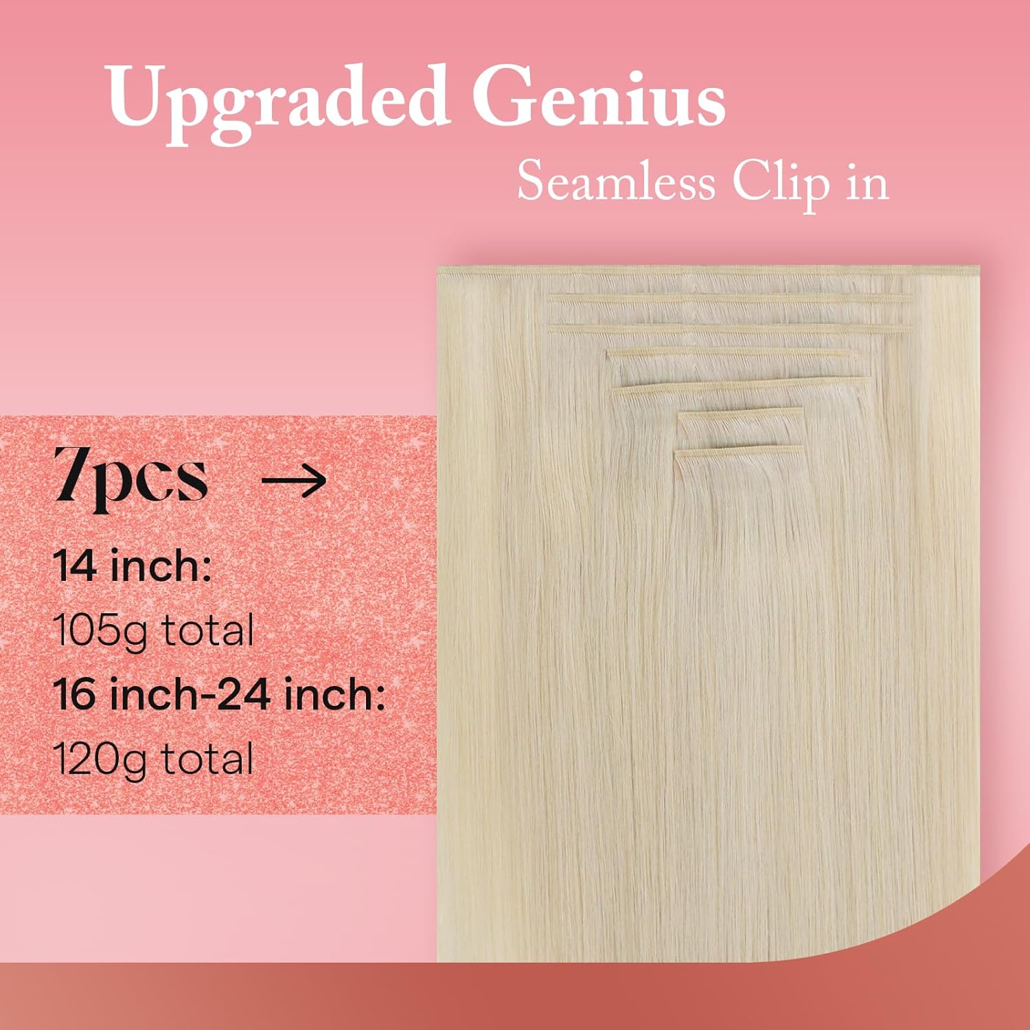 Detalle 2 de Ve Sunny Hair Extensions Real Human Hair 24 Inch Genius Clip-In Extensions in Platinum Blonde