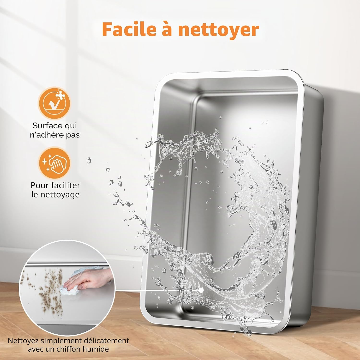 Thumbnail 6 de FURTIME Bac à Litière XXL en acier inoxydable avec pelle et couvercle – 30 L, 58 × 37 × 28,5 cm