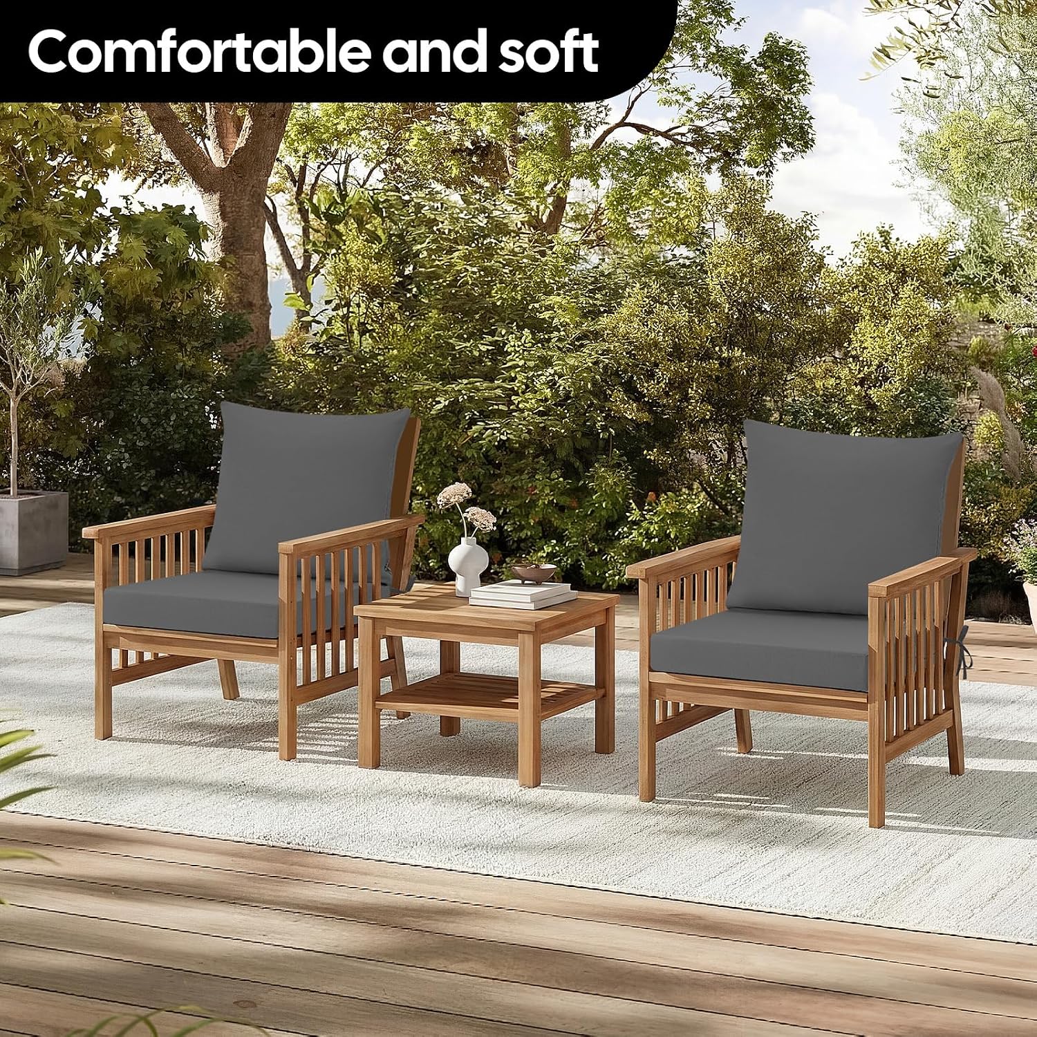 Thumbnail 5 de PRIMEPATIO 45 x 45cm Dark Grey Outdoor Garden Chair Cushion with Backrest (7cm waterproof seat pad)