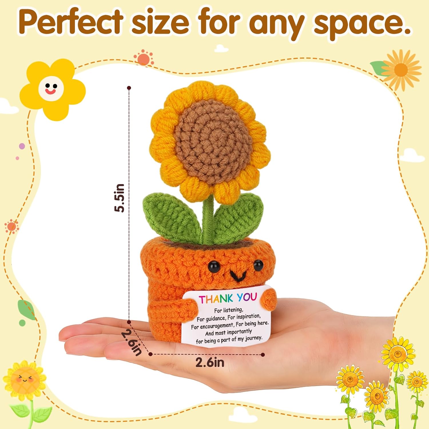 Detalle 2 de Frabaca CJXRK010 Crochet Sunflower Thank-You Doll with Appreciation Card