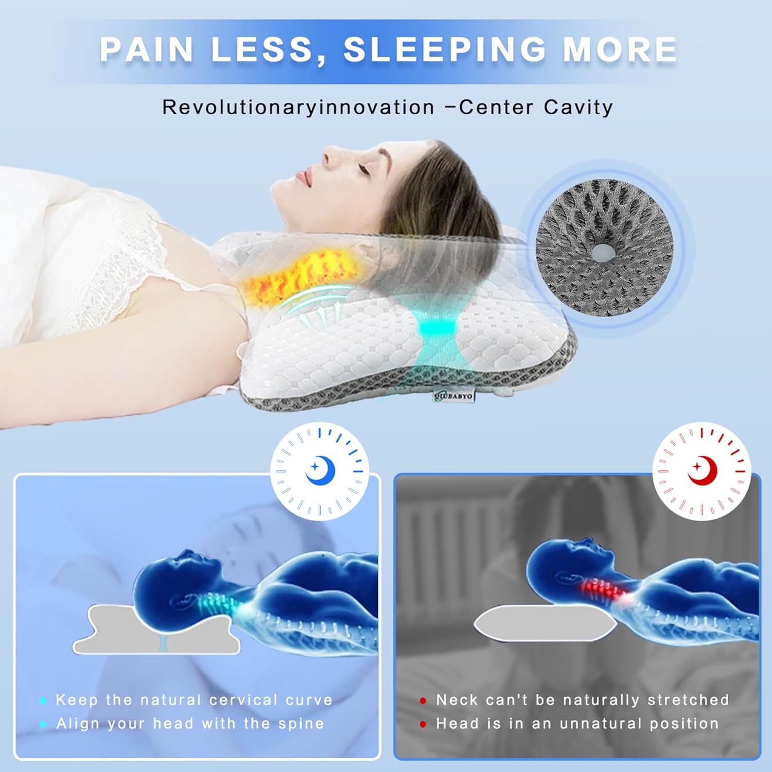 Detalle de Pain Relief Cervical Pillow, adjustable loft