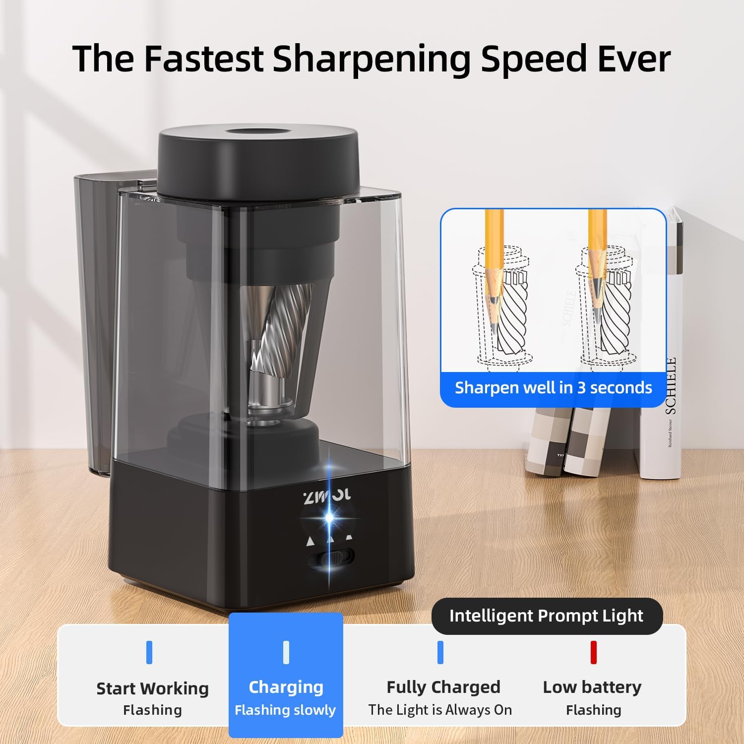 Thumbnail 5 de Zmol Full Automatic Pencil Sharpener: Rechargeable 6–12mm Heavy Duty for Classroom and Home