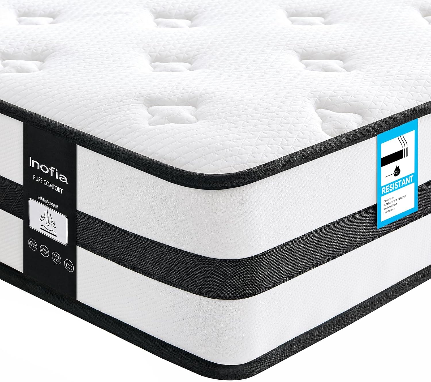 Detalle de Inofia Single Mattresses Memory Foam Sprung Hybrid 3FT (10.3 Inch) – Medium Firm, Zone Support