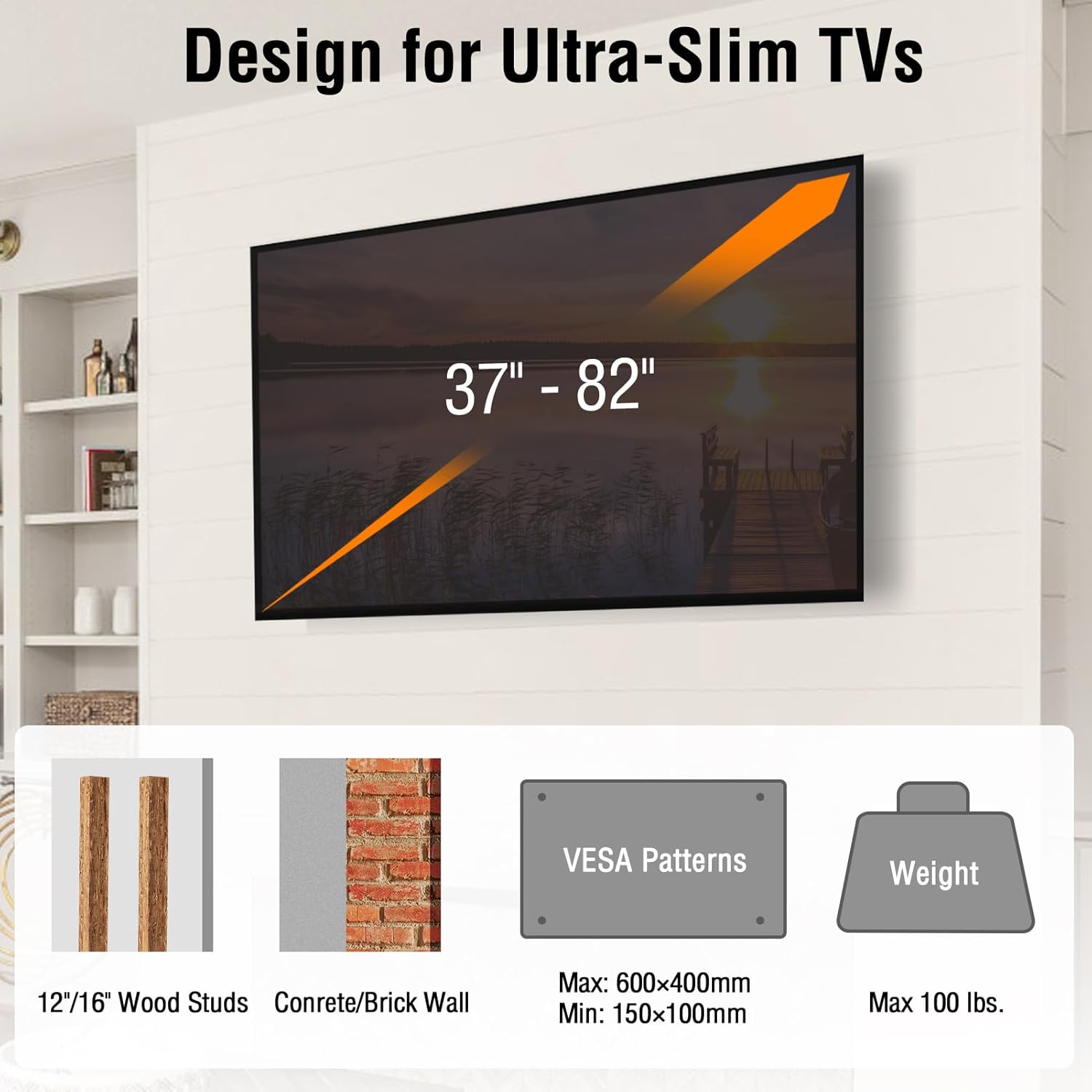 Thumbnail 6 de ELIVED TV Wall Mount for 37-82 Inch OLED/QLED TVs – Smooth Full Motion, 8 Ball Bearings, Up to 16.3" Extension, Max VESA 600x400mm