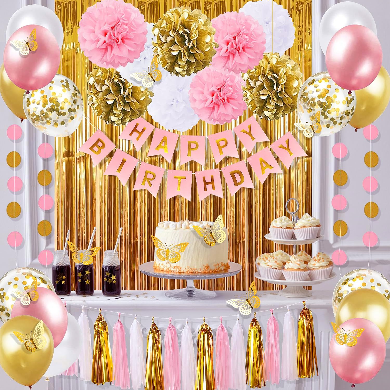 Detalle de Pink and Gold Birthday Party Decorations