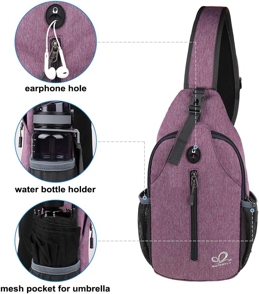 Detalle de WATERFLY Crossbody Sling Backpack: Compact, Flexible Daypack for Travel and Outdoors (Purple)