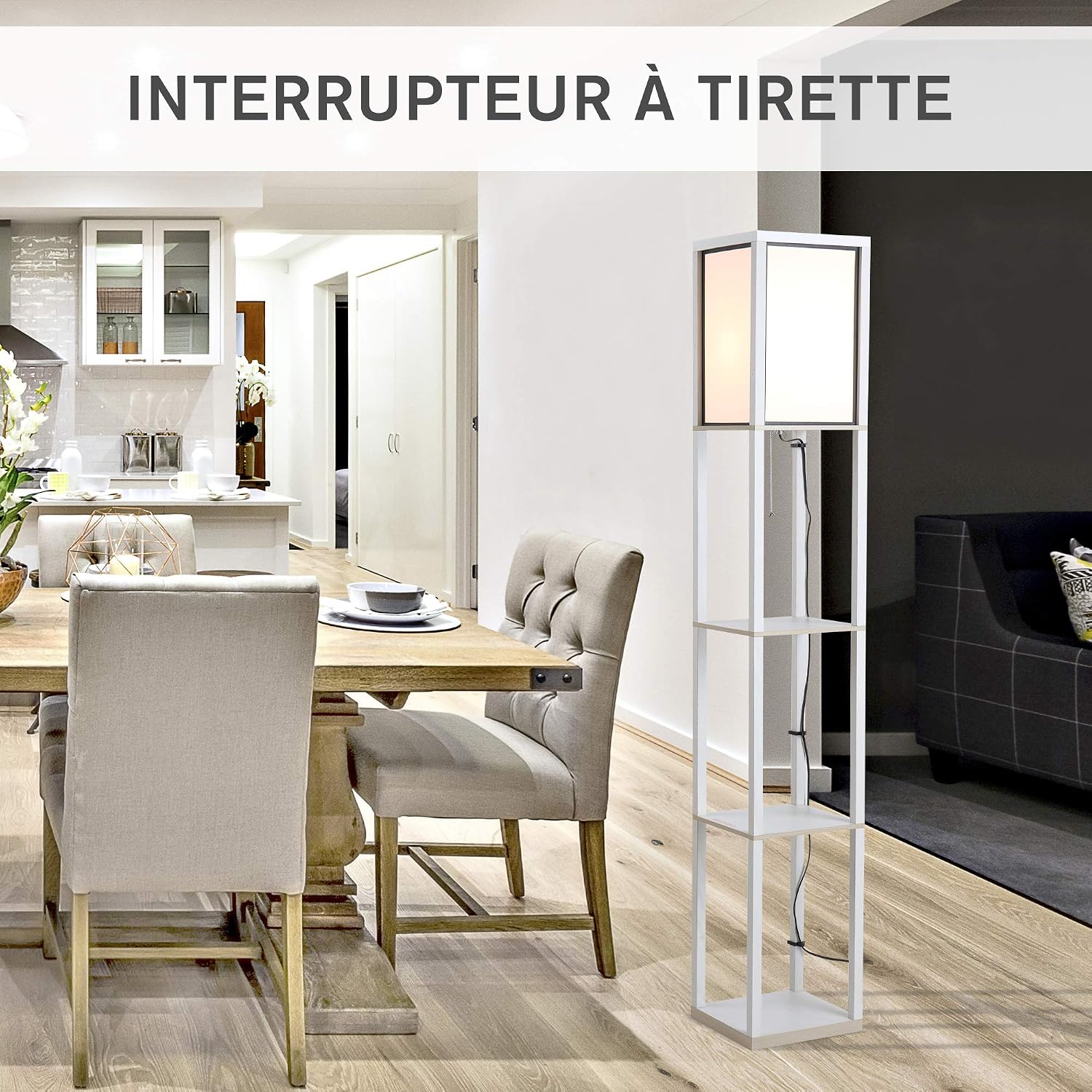 Detalle de HOMCOM lampadaire avec étagères 3 niveaux (160 cm) en MDF blanc
