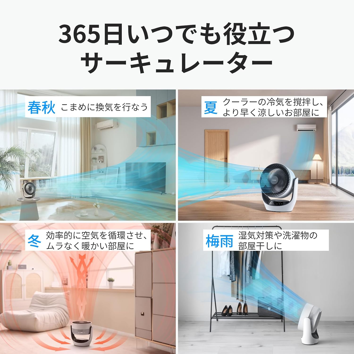Detalle de SwitchBot サーキュレーター DCモーター搭載・コードレス・3D首振り・30畳対応