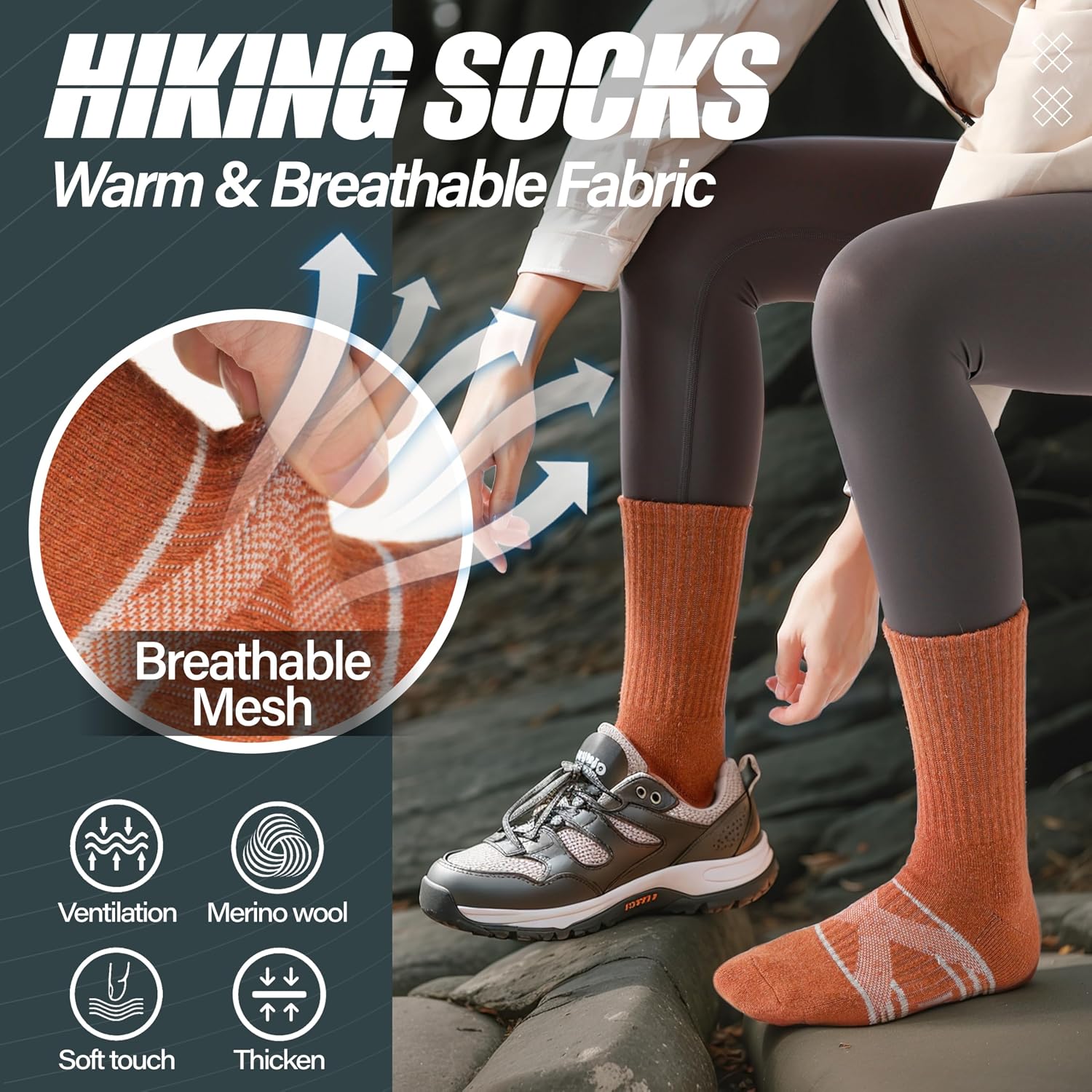 Thumbnail 6 de ANTSANG Merino Wool Crew Socks for Hiking and Work Boots, 5 Pairs