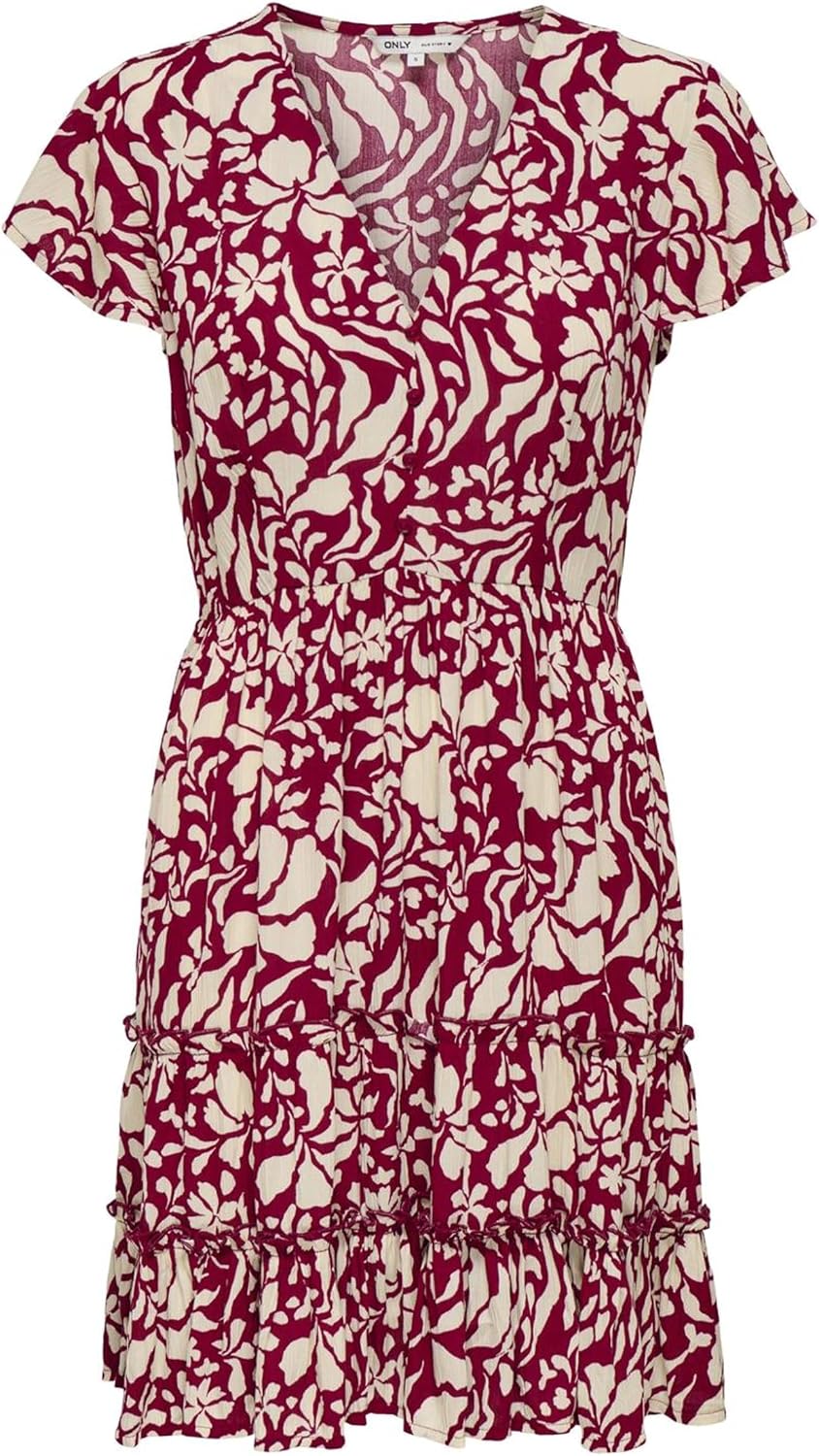 Detalle 2 de ONLY Onlclaudette Life SS Mini Dress WVN Noos – Robe courte à volants et col en V