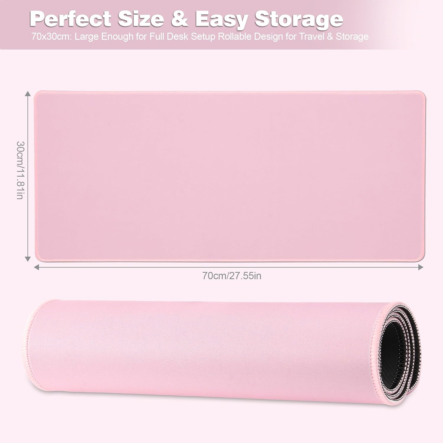 Detalle de Jahosin 70x30 cm Large Gaming Mouse Pad with Stitched Edges – Pink