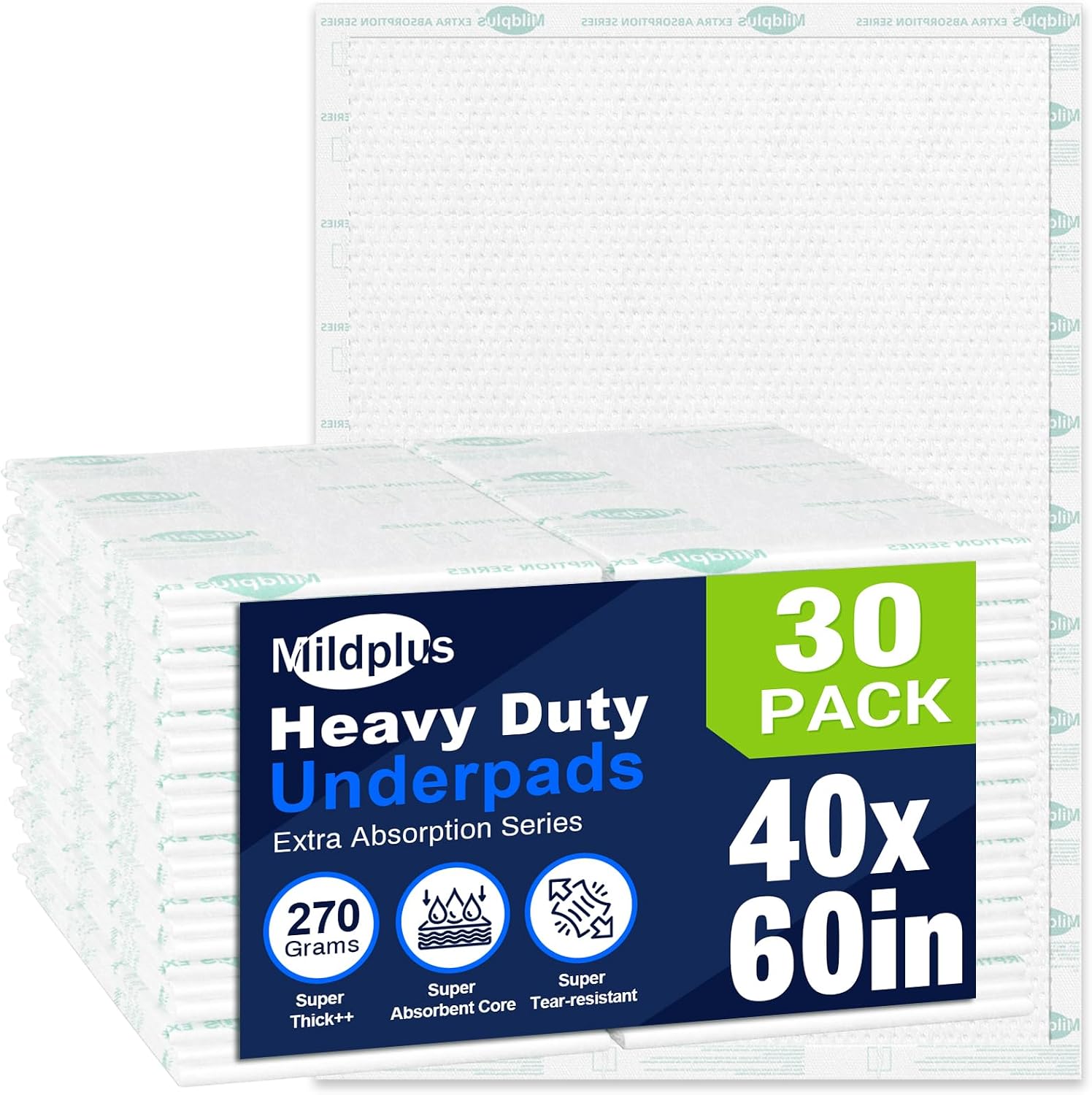 Detalle de Heavy Duty Underpads 40"x60" (100x152 cm) — Super Sized Chuck Pads with Strong Backing and High Absorption