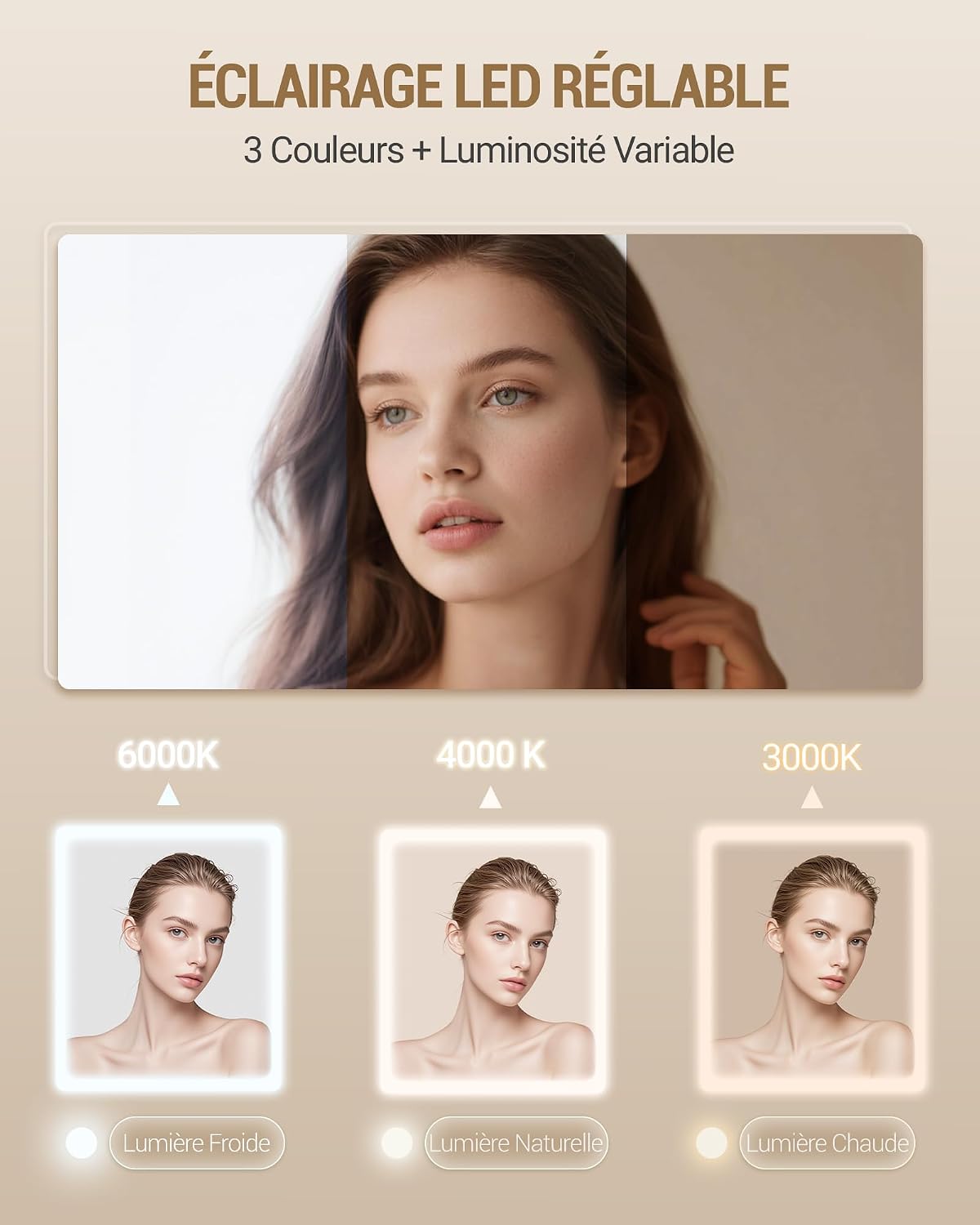 Detalle de Hzuaneri Coiffeuse avec éclairage LED et grand miroir HD — 5 tiroirs et 2 étagères