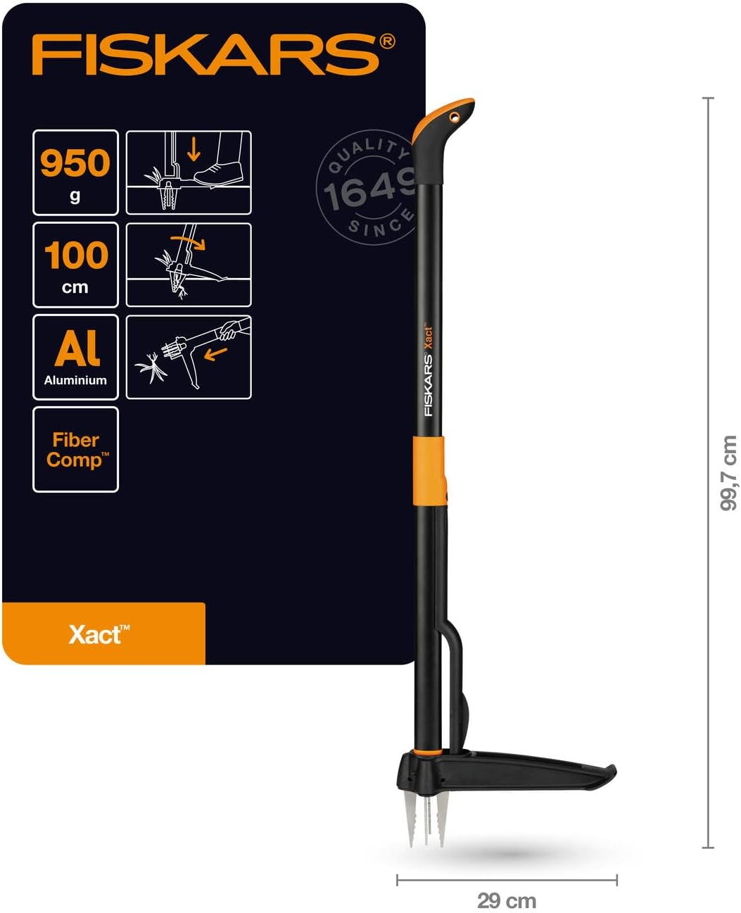 Thumbnail 1 de Fiskars Désherbeur Xact 1 m – bras en acier inoxydable et poignée plastique, noir/orange