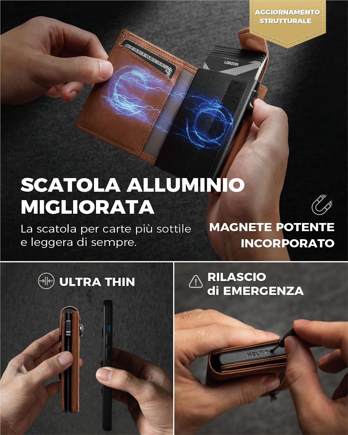 Detalle de LORZOR Portafoglio Slim da uomo con AirTag, portamonete e RFID, chiusura magnetica