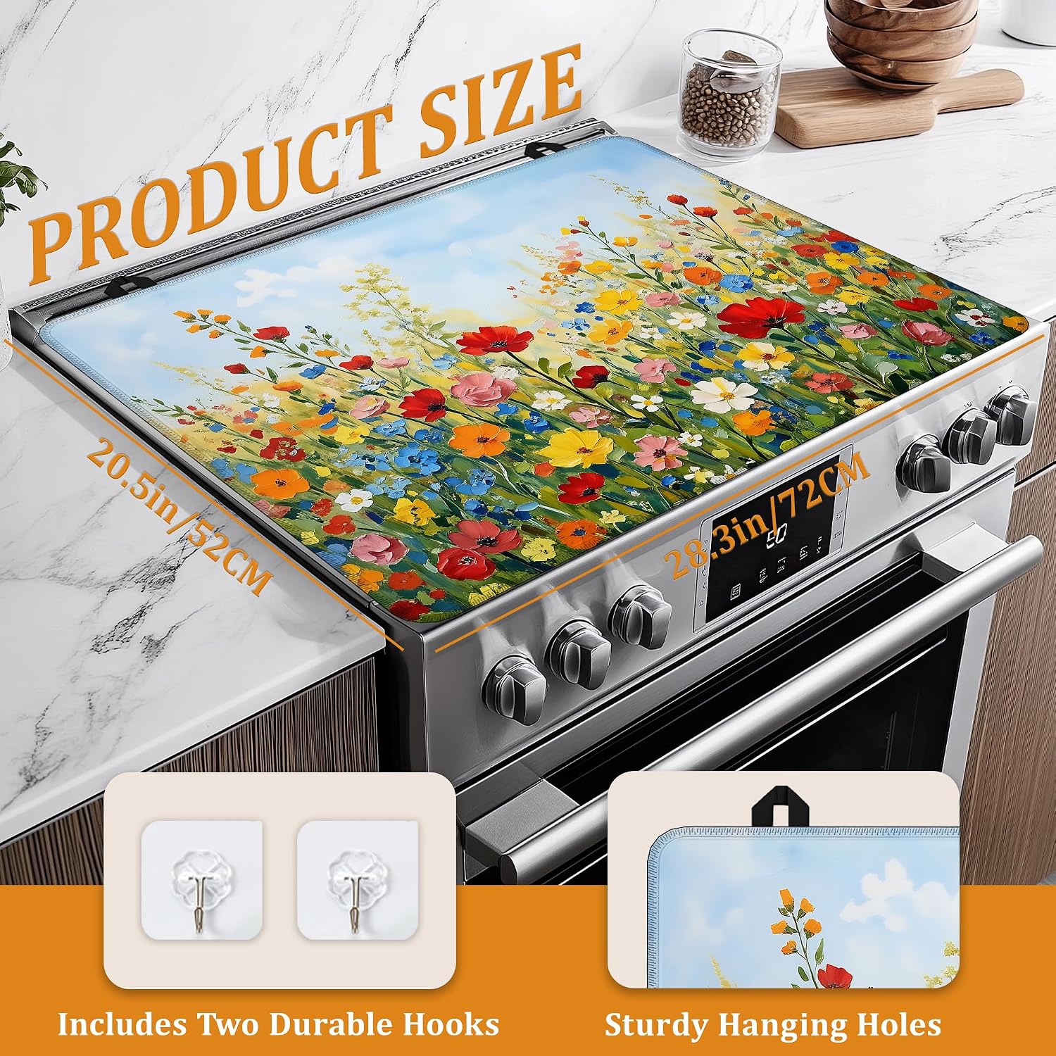 Detalle 2 de YIKTI Retro Oil Painting Stove Top Cover, 28 x 20 Inch, Heat-Resistant