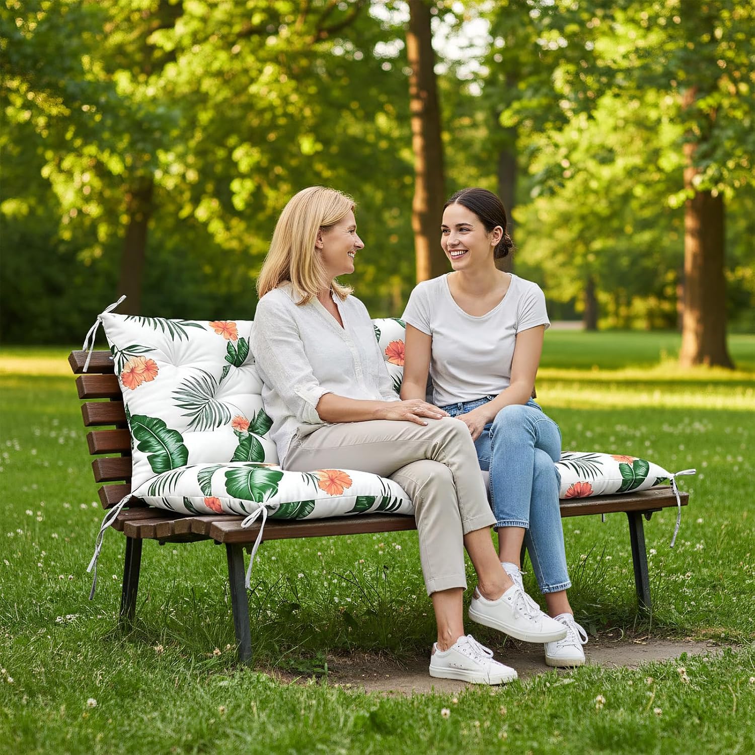 Thumbnail 5 de ZxrFxr Waterproof Swing Seat Cushions: 4-Inch Thick 2/3/4 Seater with Anti-Slip Straps (Hawaiian, 100x100cm)