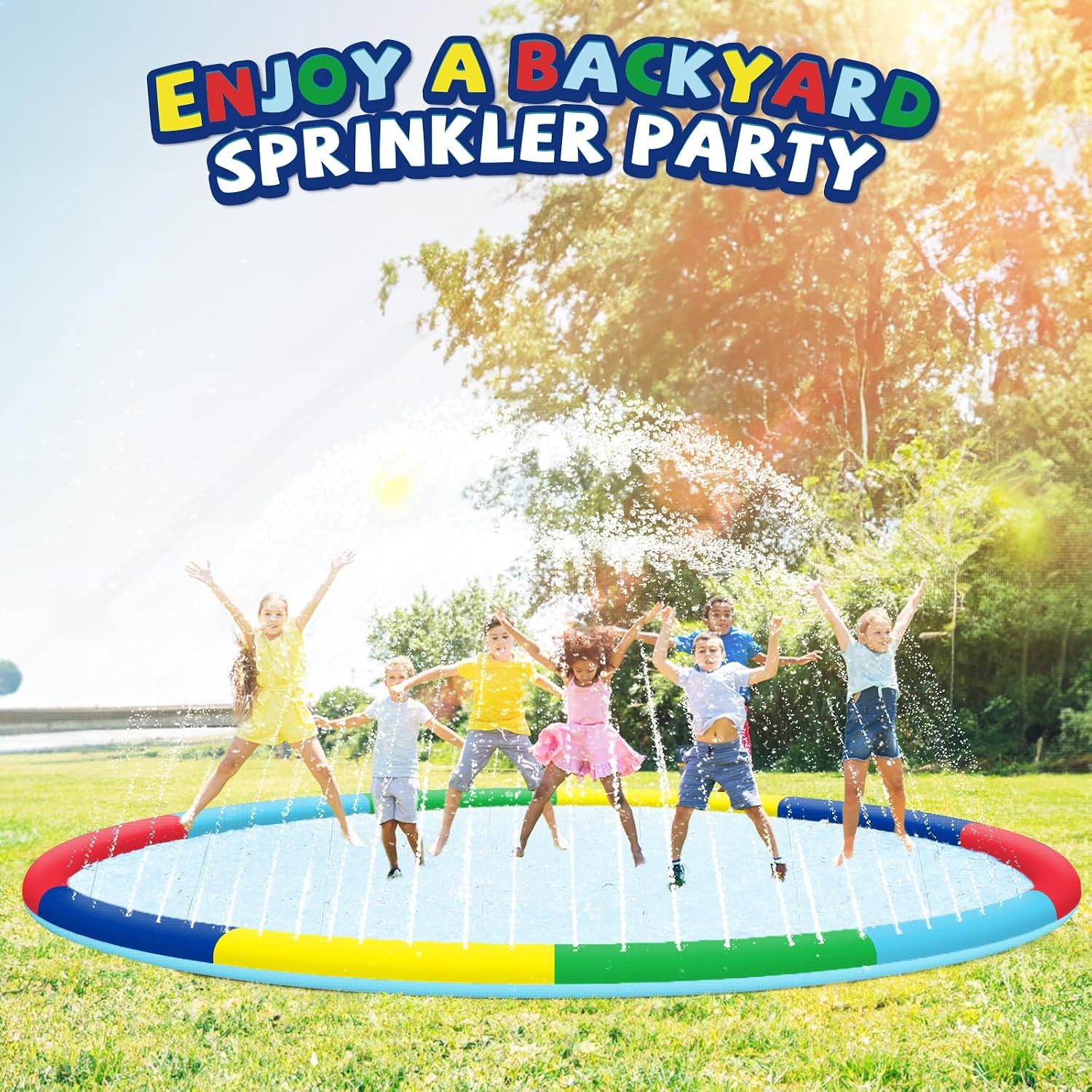Thumbnail 6 de ODOSOLA 16 FT Large Splash Pad for Kids: Non-Slip, 360° Sprinklers & Easy Drainage for Backyard Fun