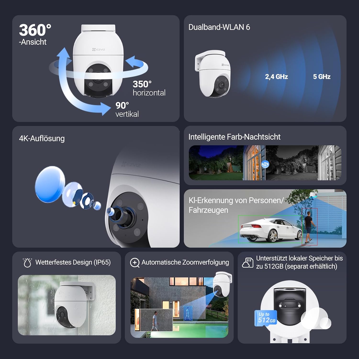 Thumbnail 1 de EZVIZ 4K Außenkamera mit WLAN, 360° PTZ und KI-Erkennung – C8c 4K (Version 2026)