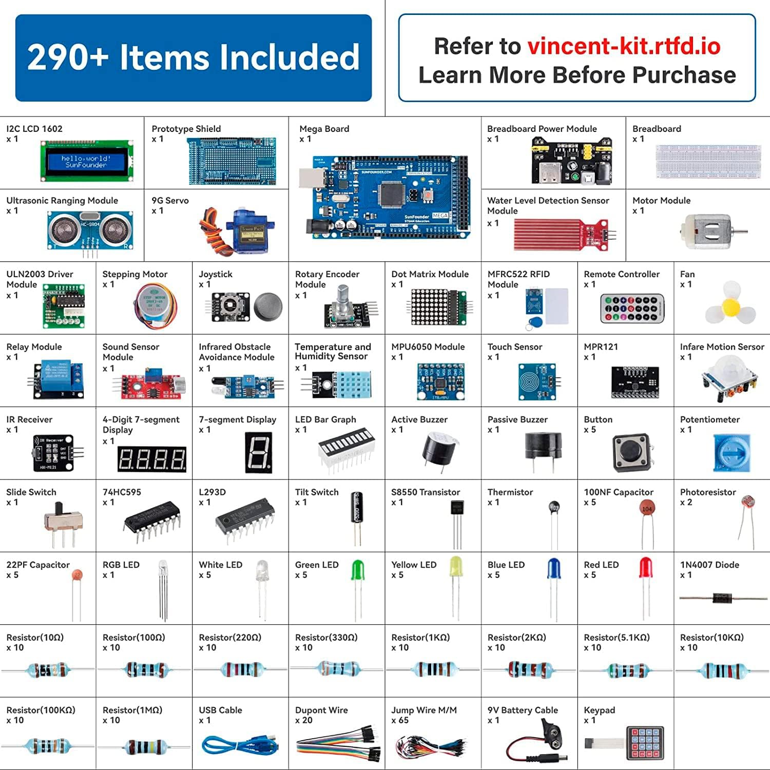 Thumbnail 1 de SUNFOUNDER Project Il kit di avviamento elettrico con MEGA (compatibile Arduino) e 73 tutorial