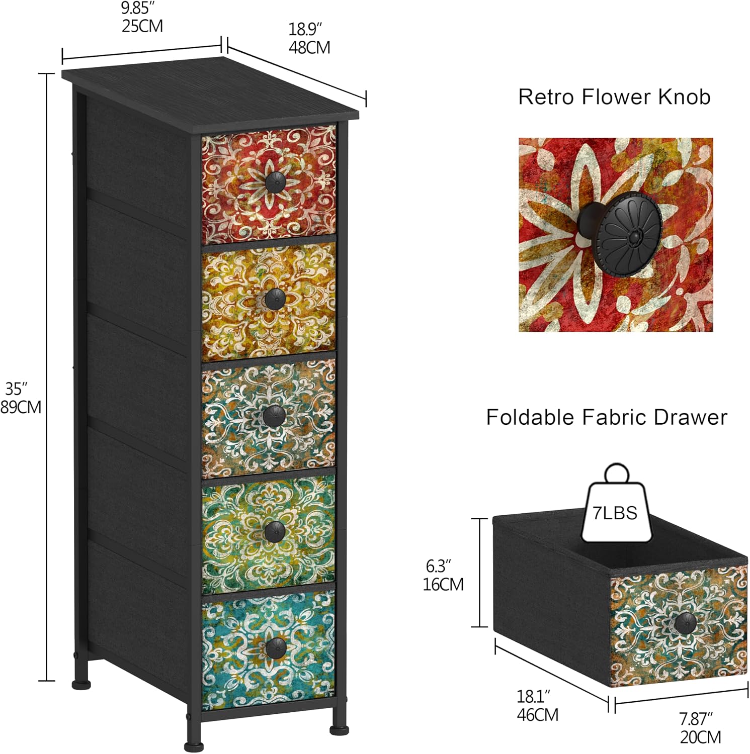 Thumbnail 1 de Welfuturer Kommode Schmaler Schrank mit 5 Stoffschubladen – platzsparende Aufbewahrung