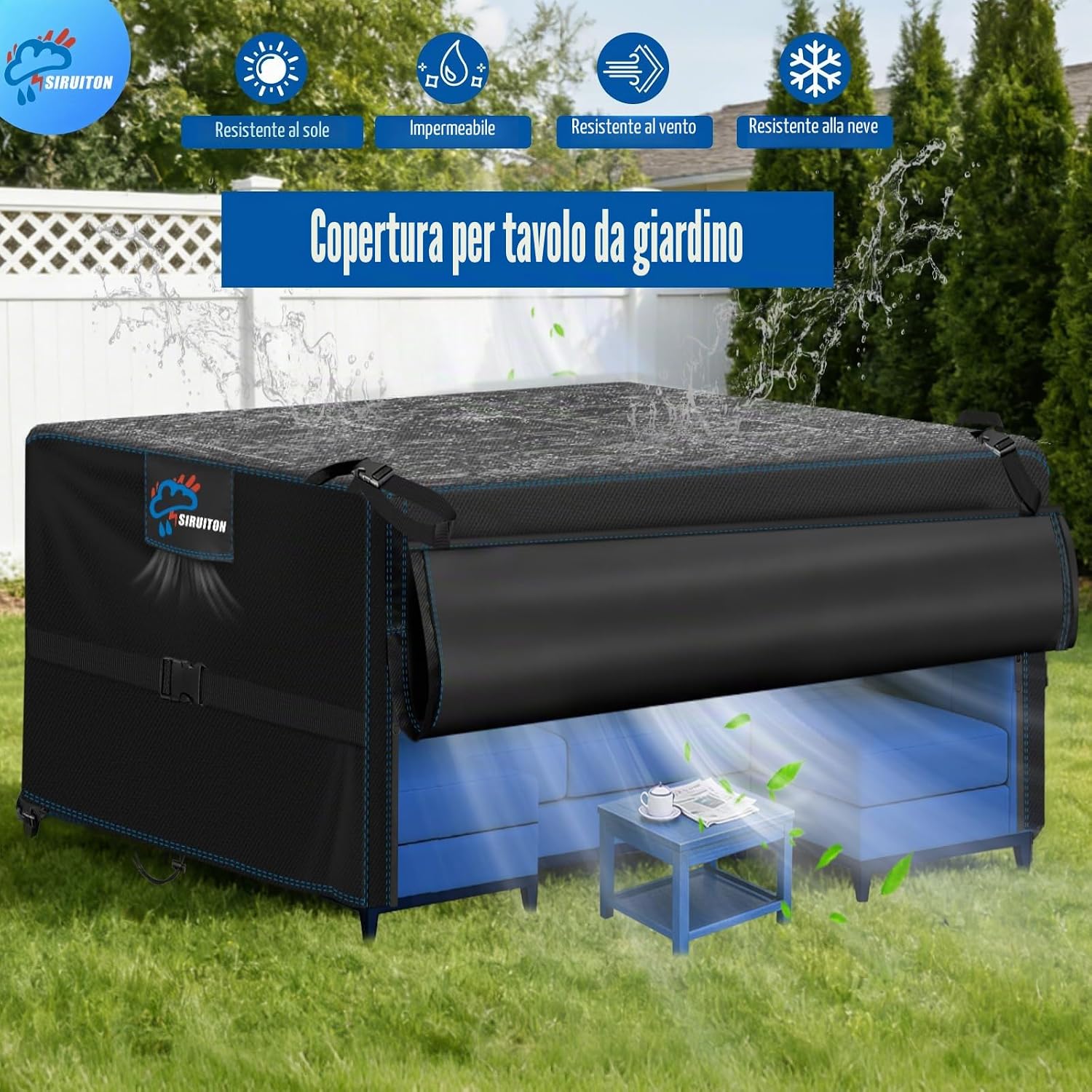 Thumbnail 6 de SIRUITON Copertura impermeabile per mobili da giardino 242x125x90 cm: protezione resistente con finestra dual-zip e ganci